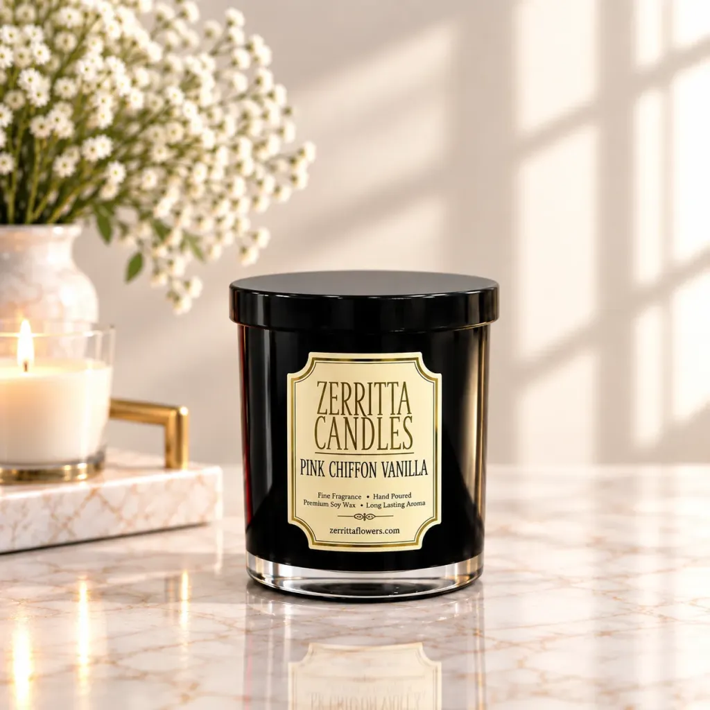 Large Pink Chiffon Vanilla Candle
