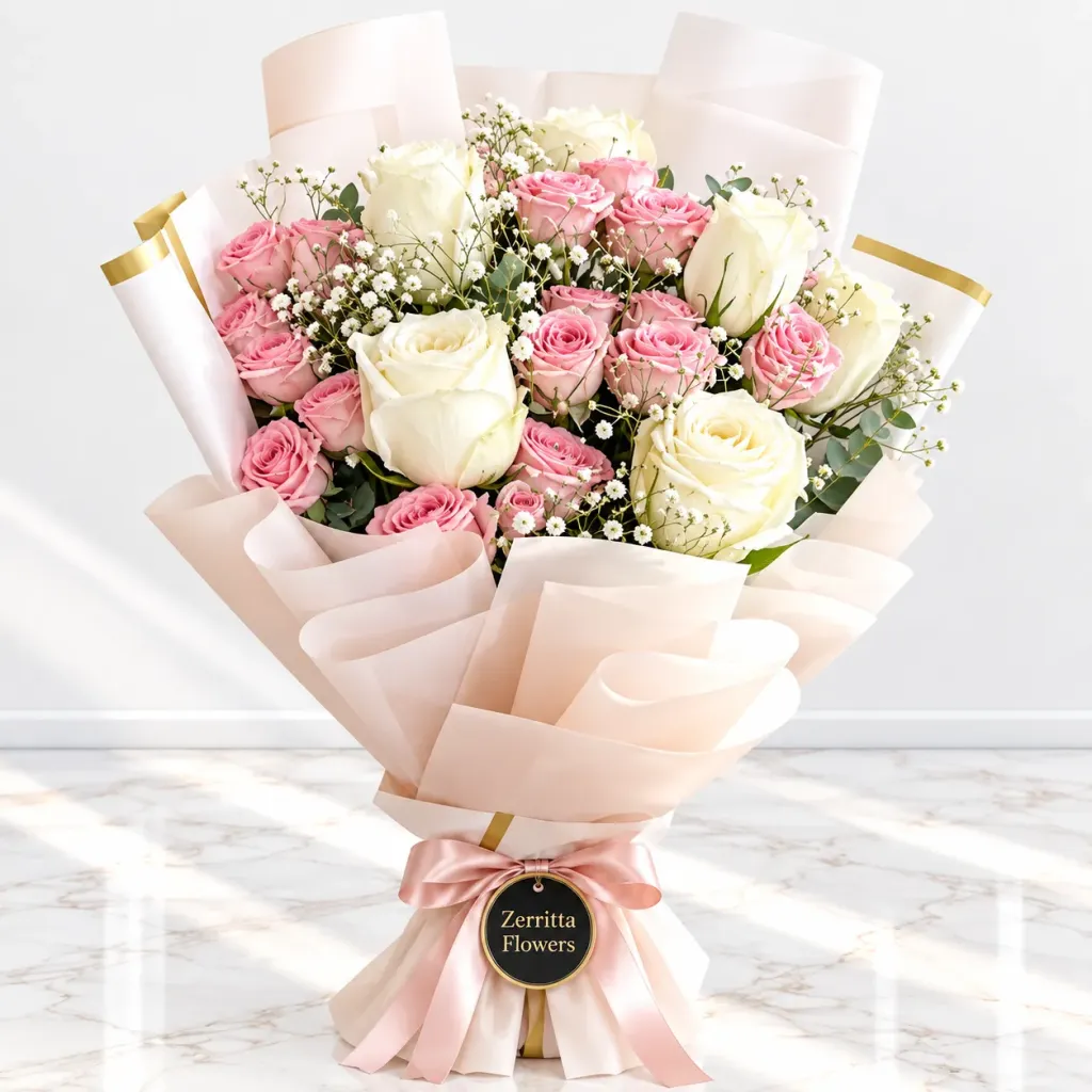 Pink and White Roses Bouquet