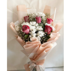 Red Rose and White Chrysanthemums Bouquet