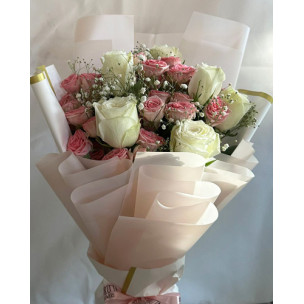 Pink and White Roses Bouquet