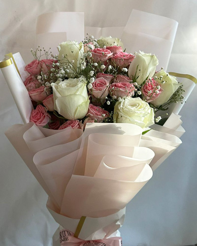 Pink and White Roses Bouquet