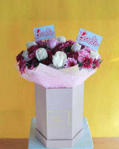 Cream Roses and Majestic Magenta Bouquet 