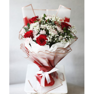 Red Roses and Baby’s Breath Bouquet