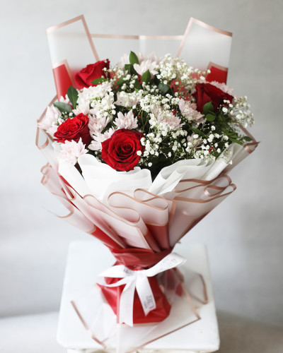 Red Roses and Baby’s Breath Bouquet 