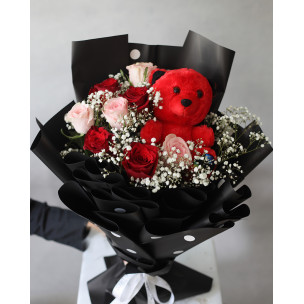 Posh Forever Bouquet with Pink and Red Roses