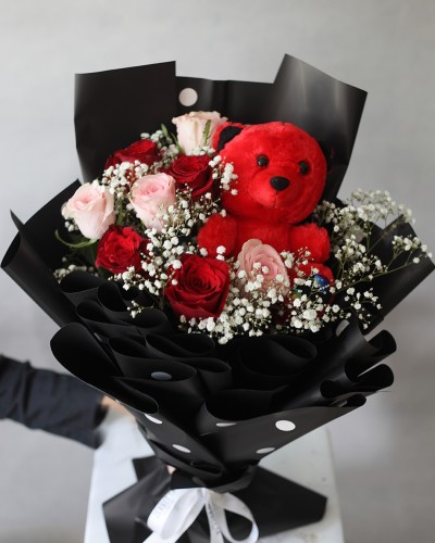 Posh Forever Bouquet with Pink and Red Roses