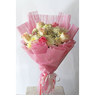Pink Rose Peach Baby’s Breath Bouquet