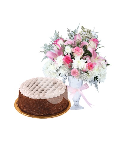 Vanilla Brownie Cake with Flowers