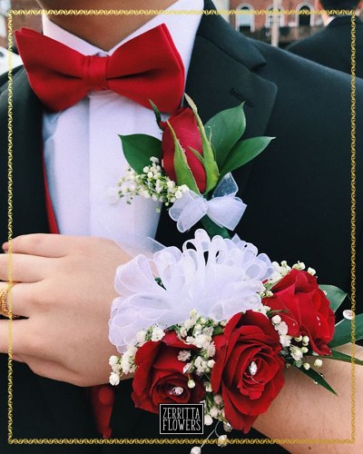 Handmade Fresh Red Rose Corsage and Boutonniere