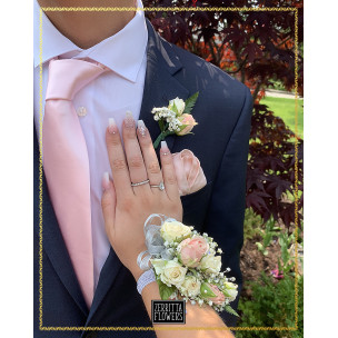 Pink and Yellow Fresh Rose Corsage and Boutonniere